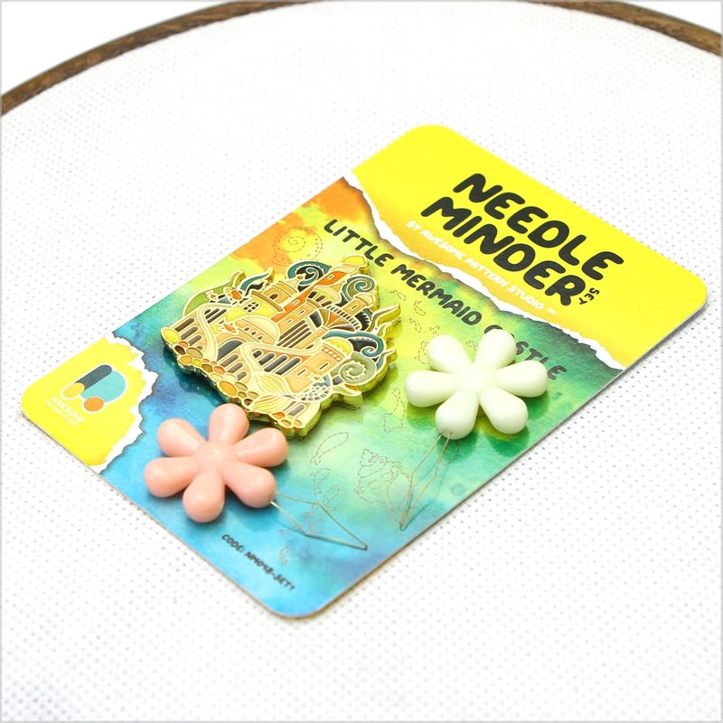 Awesome Pattern Studio Needle Minder Set - Little Mermaid Castle Magnetic Needle Minder + 2 Needle Threaders. Enamel Pin for Cross Stitch, Embroidery and Craft - Image 3